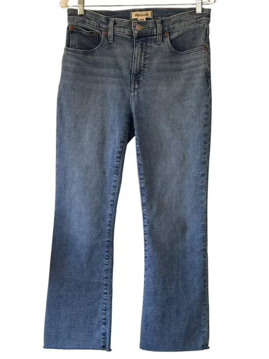 Madewell Mid Rise Kick Out Jeans Stretch Crop Raw Hem Medium Wash Women's 28 - Picture 2 of 12